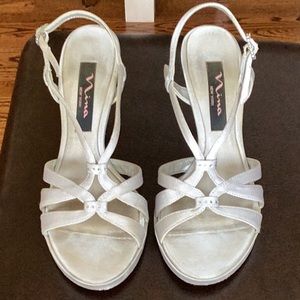 Silver strappy sandal by NINA.